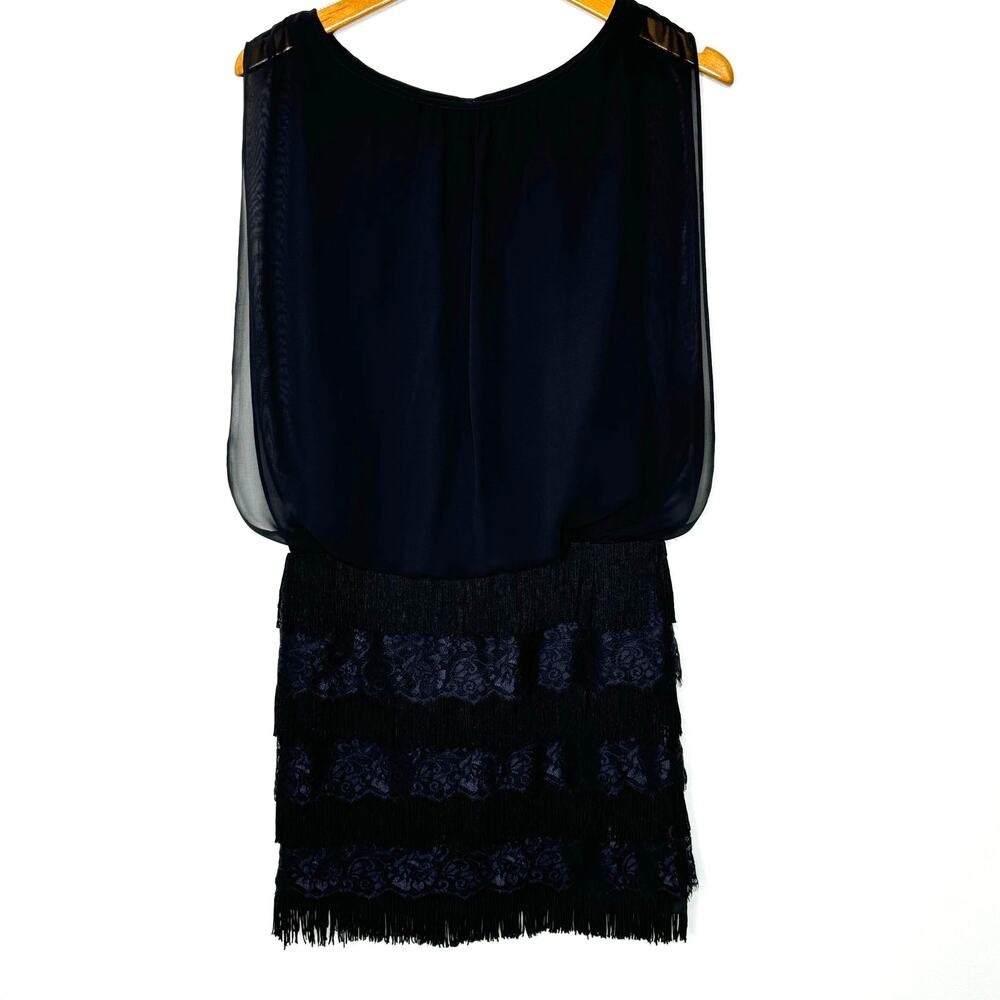 Aidan Mattox sleeveless mini dress with fringe and lace skirt